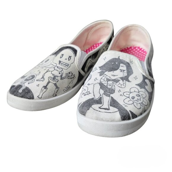 💥406 Custom Drawn Slip On Canvas Shoes - Picture 2 of 12